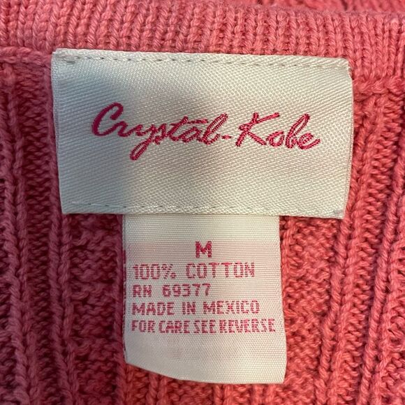Vintage Crystal Kobe Cable Knit Cardigan Sweater Pink Button Front Crewneck M - Picture 5 of 6